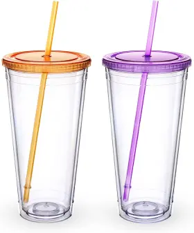 Pt03-32 Zukro Clear Acrylic Tumbler With 2 Count Pack Of 1 Orang And Purple