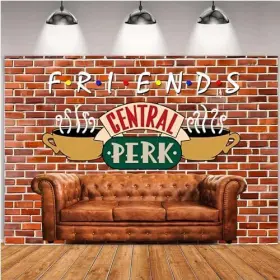 Zztae 2024-4-19 Theme Backdrop Red Brick Wall Pub Sofa And Coffee For 80s 90s Friends Birthday