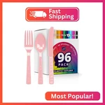 Decorrack Plastic Cutlery Set, Pink Colored Silverware Sets For Parties, New. Price: $12.92.