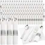 Wedding Catering Silverware Set - 120 Pack Plastic Rolled Napkins New. Price: $89.99.