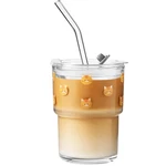 Olvini 13OZ Glass Tumbler With Straw And Lid, Ounces, Cute Cat - New. Price: $23.94.
