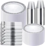 350PCS Silver Disposable Plastic Dinnerware With CUTLERY-50 Plates New. Price: $73.97.