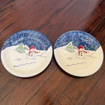 Thomson Pottery Snowman Dinner Plates Set 2 Winter Christmas Blue 11 Replacement Used. Price: $19.97.