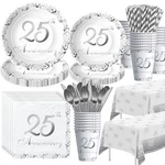 Apowbls 25TH Anniversary Decorations Tableware - Silver Wedding New. Price: $36.06.