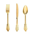 N9R 300PCS Gold Plastic Silverware Dinnerware Flatware- Heavyweight Plas... New. Price: $61.75.