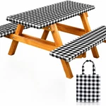 Rnoony Vinyl Fitted Picnic Table Cover With Bench 6 Ft, Black Checkered New. Price: $31.70.
