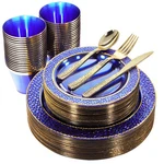 Plastic Plates 150PCS Clear Blue Gold Dinnerware Set Wedding Party Nervure New. Price: $74.99.