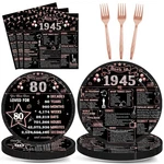 Chunnin 96PCS 80TH Birthday Plates And Napkins Women Back 1945 Party Decor... New. Price: $32.99.