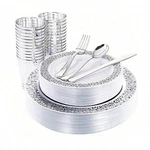 150 Piece Disposable Plastic Tableware Set 25 Guests Plates Cups Cutlery New. Price: $36.18.