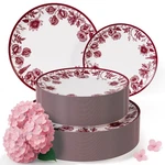 Trendables Burgundy Floral Disposable Party Plates Plastic Dinnerware Set Open. Price: $29.95.