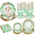 Twowyhi 136PCS Floral Tea Party Supplies For 25 Cups With Green New. Price: $34.36.
