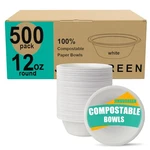 500 Count 12 Oz Paper Bowls, Disposable Compostable Bulk, Heavy Duty Bi... New. Price: $63.67.