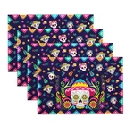 Day Of The Dead Linen Placemats Set 4, Marigolds Skull Large, Mix Colors New. Price: $14.99.