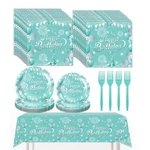81 Pcs Teal Blue Tableware Set Birthday Decorations Plates Napkins Forks New. Price: $25.89.