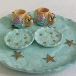 Miniature Tea Set Angels Cups Plates Moon Stars Resin Vtg 1995 Young's Inc Used. Price: $8.44.