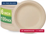 Greenworks 100 Count 6" Small Compostable Dessert Plates, Heavy-duty Unbleached New. Price: $19.22.