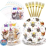 Canrevel 96 Pcs Cat Party Plates Serve 24, And Napkins Forks Set, New. Price: $27.99.