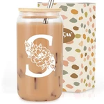 Coolife Initial Glass Cup, Monogrammed Gifts For Women, 16OZ Ounces, White New. Price: $13.35.