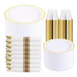50-PIECE White Plastic Dinnerware Set Disposable Plates For Party With De New. Price: $119.07.