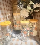 Cunhill 4 Pack Pumkin Fall Glass Cups W/ Bamboo Lids & Straws New. Price: $17.49.