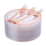 I00000 Rose Gold Plates 72 & Plastic Forks Pieces, Small Cake Plate... New. Price: $35.65.
