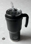 Mayim Traveler 40 Oz Tumbler With Handle, Lid, Straw Insulated Black Open. Price: $10.00.
