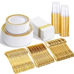 Bucla 350PCS Gold Plastic Plates Disposable - Dinnerware Set Inc... New. Price: $72.27.