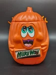 1989 Milky Way Halloween Jack Lantern Pumpkin Candy Bucket Pail W/lid Mars Used. Price: $19.99.