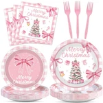 96PCS Pink Christmas Tree Party Decorations Bow Plates And Napkins Tablewar New. Price: $52.28.