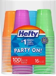 Hefty Party On Disposable Plastic Cups, Assorted, 16 Ounce, 100 Count New. Price: $16.80.