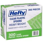 Hefty Clear Heavy-weight Plastic Spoons, 300 Ct. New. Price: $13.99.