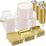 700PCS Clear Gold Disposable Dinnerware Set (100 Guests), Plastic Plates For ... New. Price: $111.04.