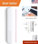 Portable 8-INCH Reusable Glass Straw With Protective Carrying Case Blush Tone New. Price: $19.99.