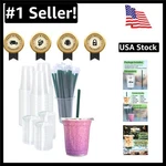100 Sets 12 Oz Clear Plastic Cups With Lids And Straws, Disposable Iced Coffee New. Price: $39.99.