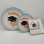 Vtg Amscan Graduation Paper Plates Napkins "congratulations!" Blue Greek Scroll New. Price: $24.99.