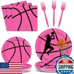 Gisgfim 96 Pcs Pink Basketball Party Supplies Paper Plates Napkins Forks New. Price: $41.48.