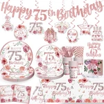 170 Pcs 75TH Birthday Decorations Women Tableware, Fabulous Plates Serves 25 New. Price: $36.27.