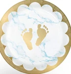 Marble Baby Shower Footprints Dessert Plates, 7", Blue, White And Gold New. Price: $13.99.