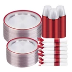 Beststar 350PCS Clear And Red Disposable Plates Set For Guests, 100 Plastic New. Price: $83.38.