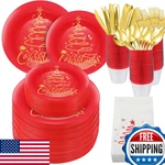 Shellwei Christmas Plastic Dinnerware Set Xmas Disposable Plates Includes 40 New. Price: $97.58.