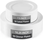 100 Pack White Plastic Plates Disposable, 10.25" & 7.5" Heavy Duty Shatterproof New. Price: $39.99.