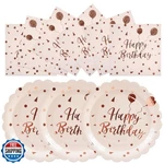 Hfbobp 50PCS Happy Birthday Paper Plates And Napkins Set - 7 Inch Pink Rose G New. Price: $20.00.