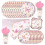 Ou Rui 81PCS Pink Butterfly Party Tableware Set Plates Napkins Tablecloth New. Price: $16.36.