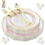 Liacere 150PCS Clear Gold Plastic Plates - Disposable Baroque Style, New. Price: $77.99.