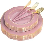 Nervure 100PCS Mauve Pink Plastic Plates With Gold Rim - And Disposab Open. Price: $9.99.
