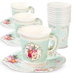 X Vintage Paper Floral Disposable Tea Cups & Saucer 12PACK, Mint Green New. Price: $20.41.