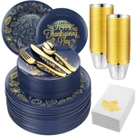 Shellwei 280 Pcs Thanksgiving Dinnerware Sets, Navy Blue Disposable Plates In... New. Price: $91.84.
