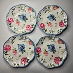 4 Shabby Chic Floral Melamine Dinner Plates Set 11" Spring Blue Border Scalloped Used. Price: $29.71.
