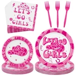 Durony 96 Pieces Let's Go Girls Party Tableware Serve 24 Guests Small, Pink New. Price: $25.63.