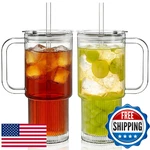 Kemorela 2-PACK 26OZ Ribbed Glass Tumblers With Handle Lid Large Aesthetic New. Price: $51.25.